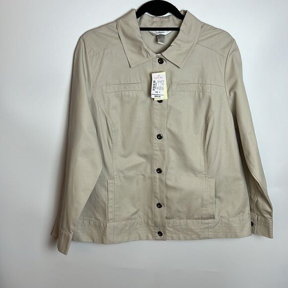 NWT CJ Banks Khaki Cotton Lightweight Jacket Sz X Petite 14 - Picture 1 of 16